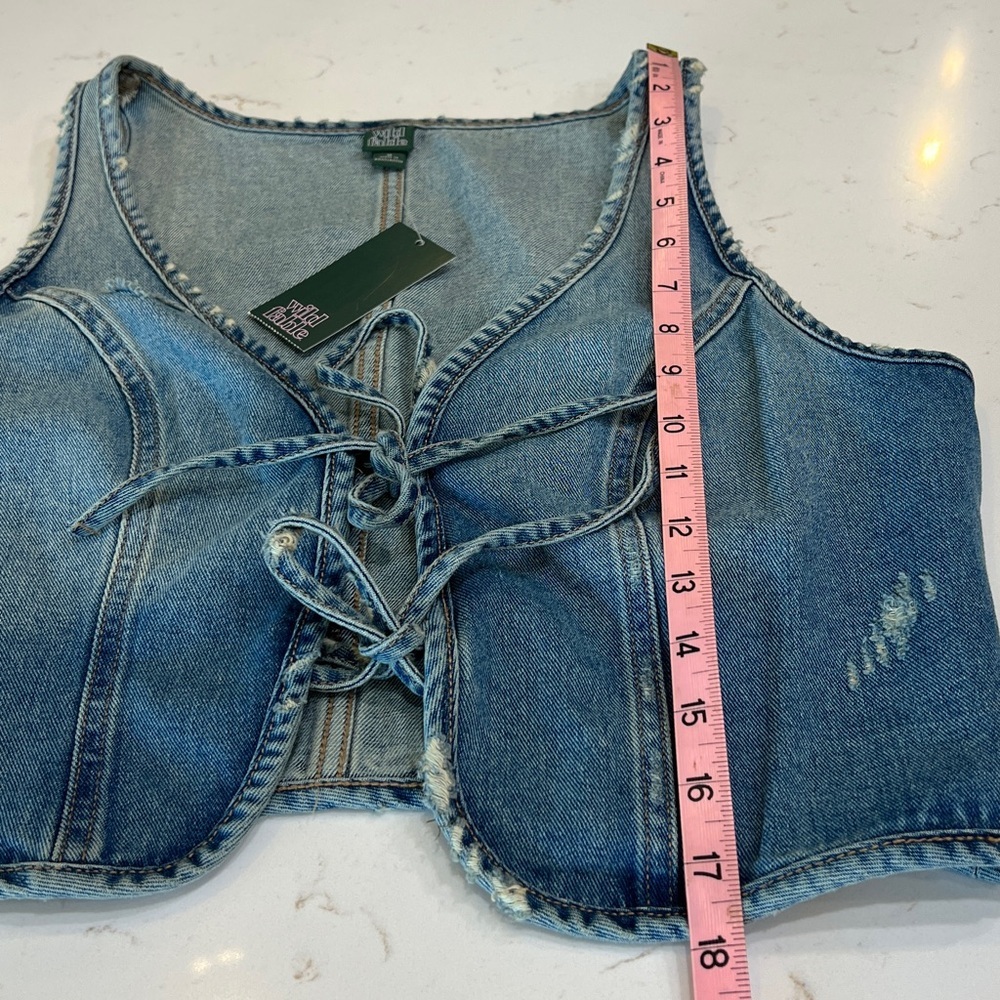 Wild Fable Denim Front Tie Distressed Vest Cropped Top NWT - Picture 7 of 7